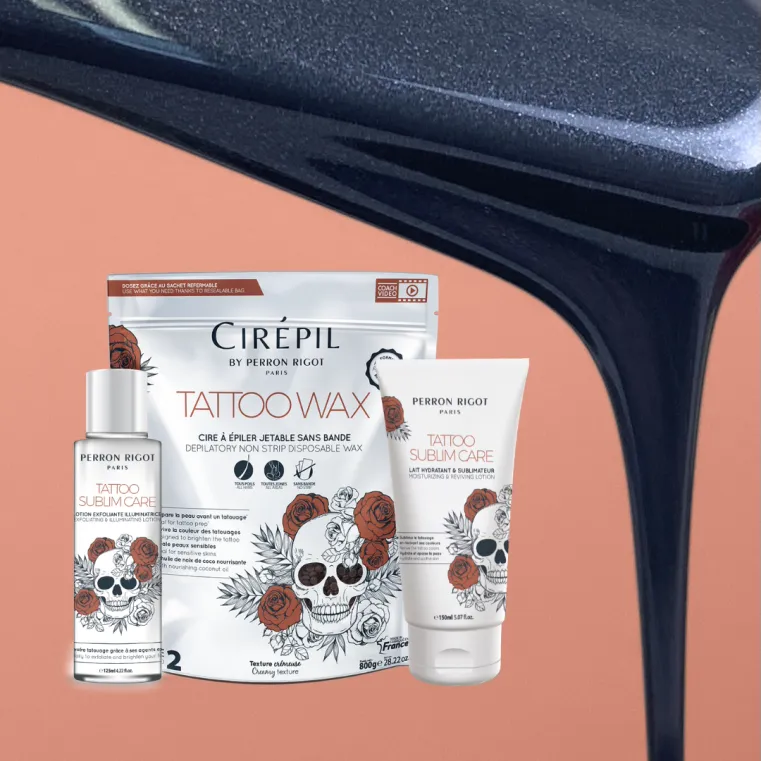 Cirepil Tattoo Wax produktserie fra Perron Rigot med voks og plejeprodukter